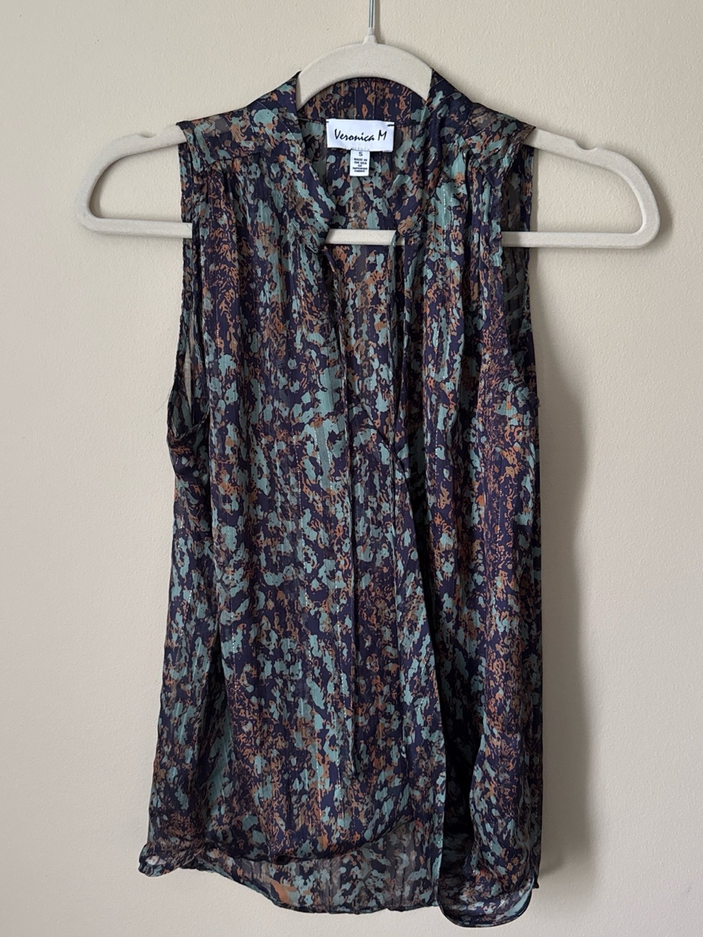 Veronica M Navy, Teal & Brown Sleeveless Printed Camisole